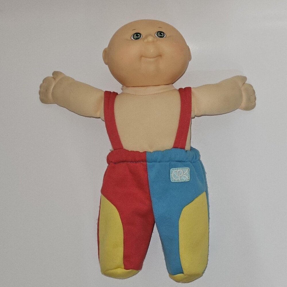 VTG Cabbage Patch Kid CPK Doll 12" Bald Green Eyes Overalls Hasbro 1990 1st Ed.